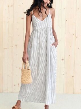 Jenni Kayne Sleeveless V-Neck Maxi Cove Dress Large Navy Stripe Quiet Luxury